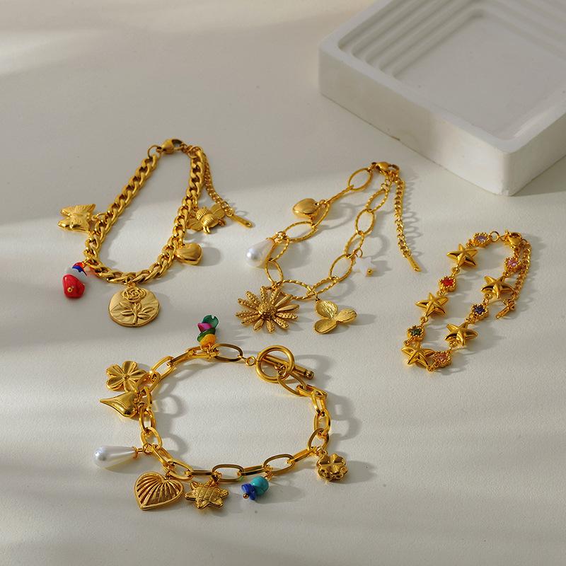 Titanstahl Gold Plated Blume Herz Armband Mode Schmuck Leichter Luxus Persönlichkeit Geschenk für Frauen