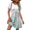 Women Short Sleeve Floral Print Casual Dress Round Neck Waist Tie with Pockets Lightweight Summer Dress