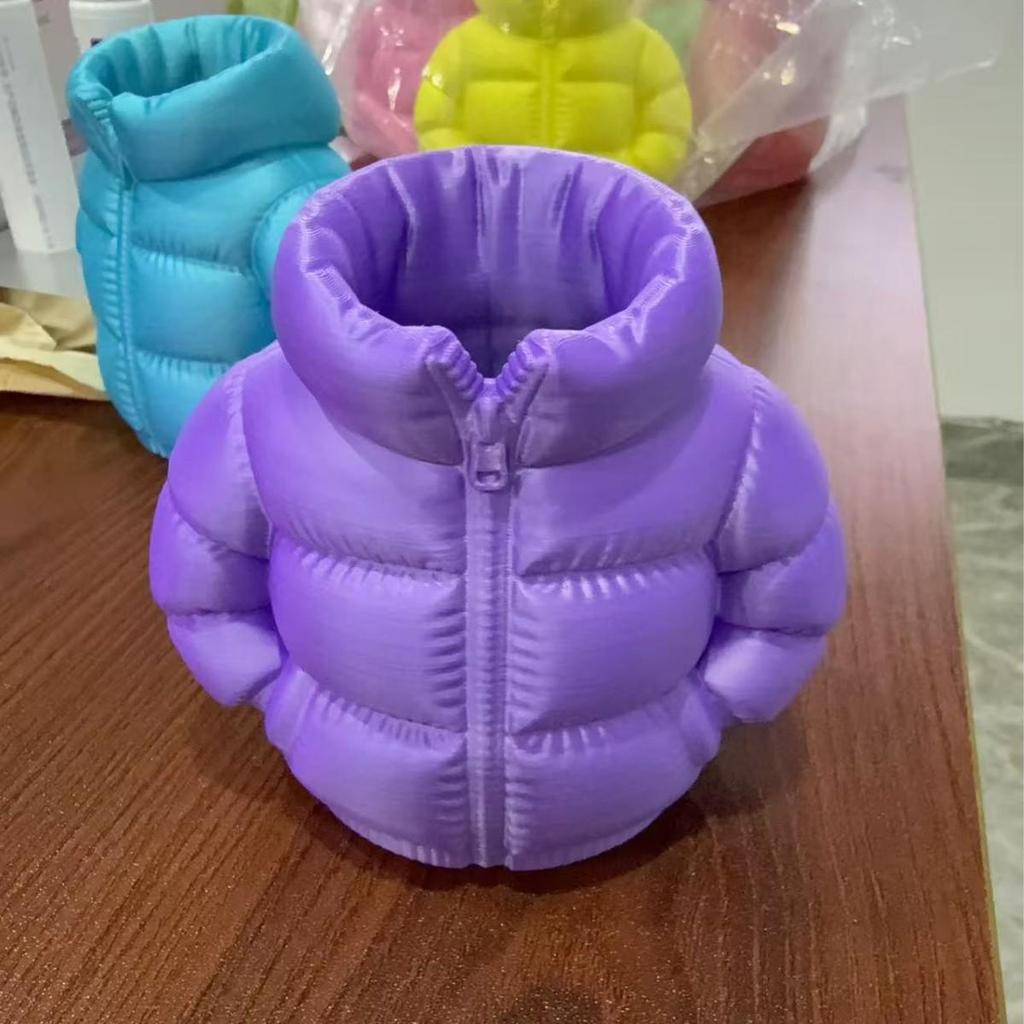 Colorful 3D Printed Down Jacket Pen Holder: Creative Storage Box & Home Toy Gift