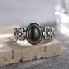 Vintage 925 Sterling Copper Ring Natural Black Onyx Ring Oval Round Stone Retro Fine Zircon Gift Sun Shaped For Women Men