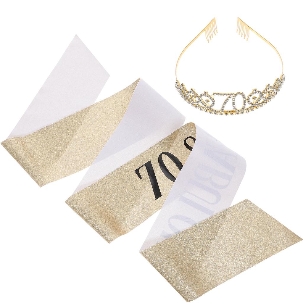 1Set Glitter Birthday Sash Tiara Set 70 Years Old Party Decorations Accessories Birthday Sash Party Decorations