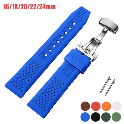 Breathable Silicone Watch Strap with Butterfly Buckle 16mm 18mm 20mm 22mm 24mm Women Men Band for Seiko Quick Release Strap