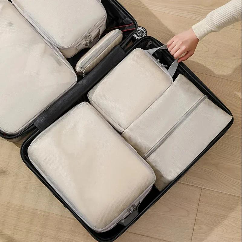 6PCS Travel Portable Compression Packing Cubes Waterproof Suitcase Luggage Organizer Zipper Foldable Storage Bags