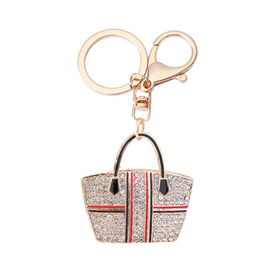 Tote Charm Keychain Rhinestone Enamel Tote Bag Charm with Key Ring Sparkly Handbag Keychain Purse Charm Gift for Women Girls Friends красный