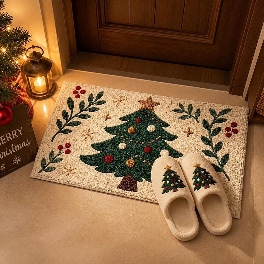 Santa Claus Design Bathroom Mat Water-absorbing Anti-slip Pad Door Carpet Christmas Season