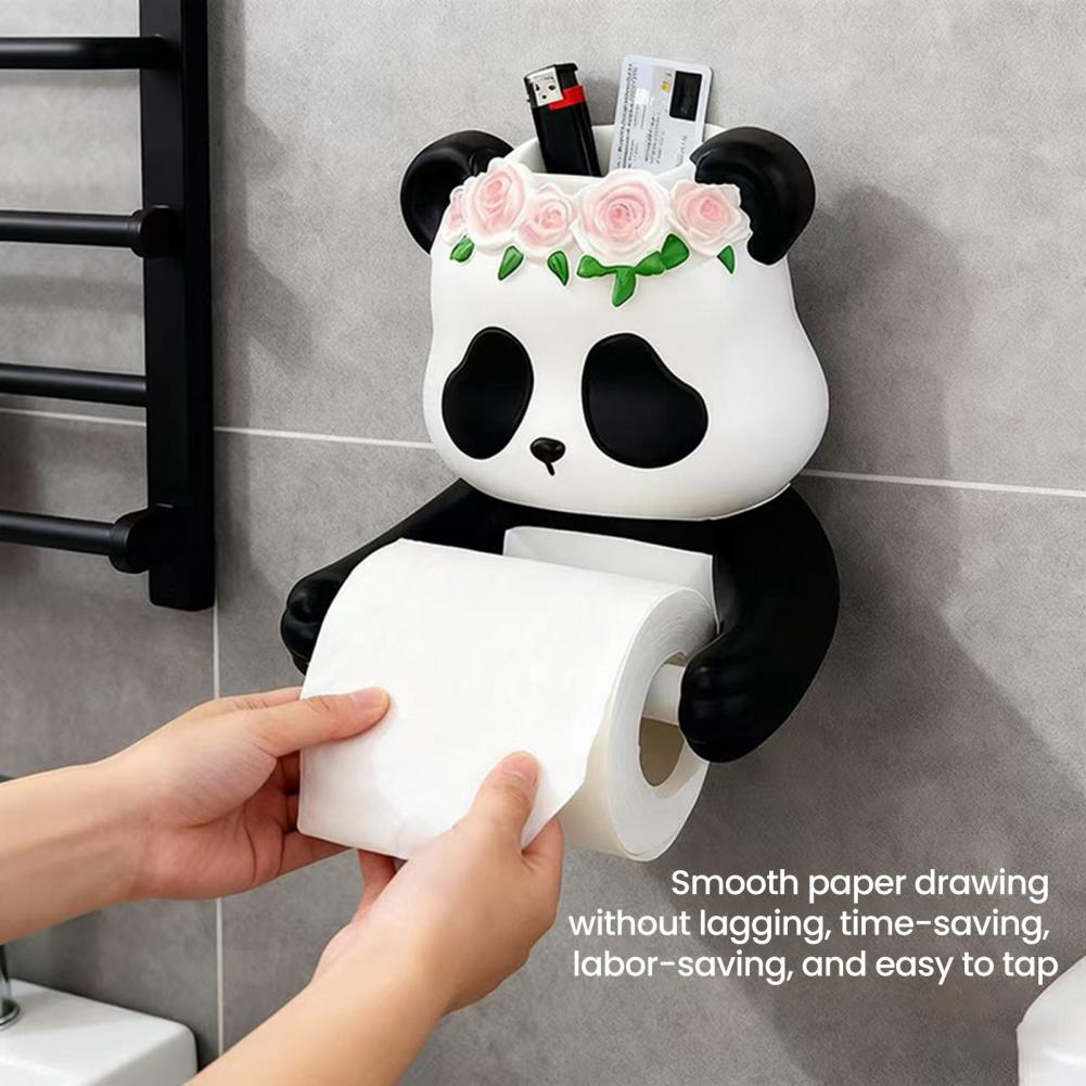 Bathroom Toilet Paper Storage Flexibly Fixed Napkin Rack Cute Panda Tissue Holder with Non-slip Surface Bathroom Accessories