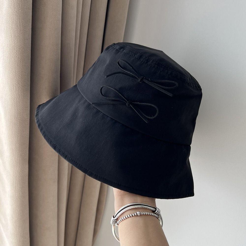 

Однотонная шляпа-панама с бантом, широкополая парусиновая шляпа-ведро, уличная шляпа-ведро с бантом, уличная чёрный