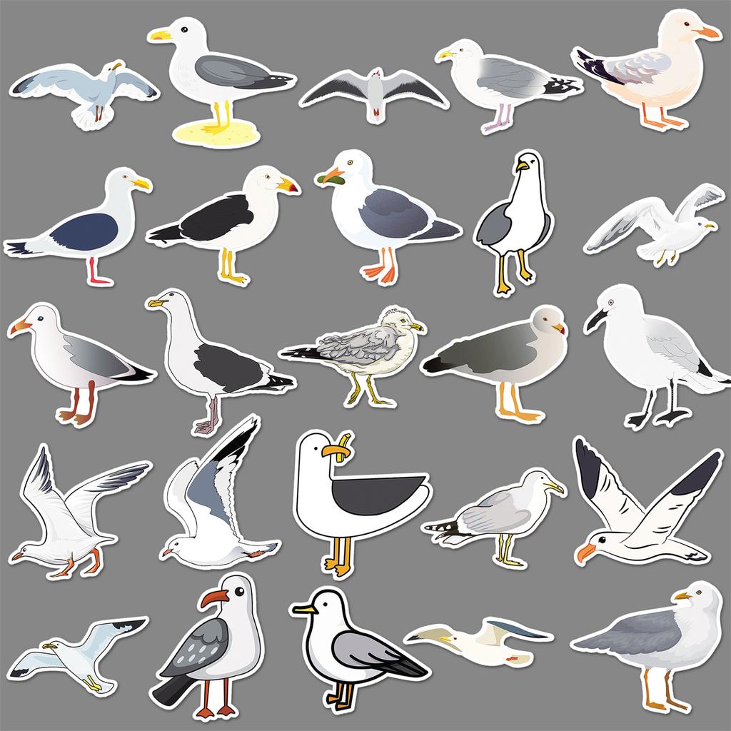 50 Seagull Doodle Stickers Personalized Cartoon Animal Bird Decorative Mobile Phone Case Suitcase Water Cup Stickers