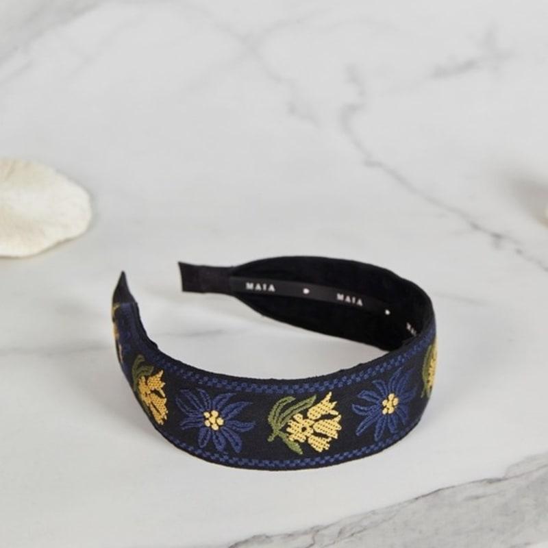Maia Flower Jacquard Hairband - Navy
