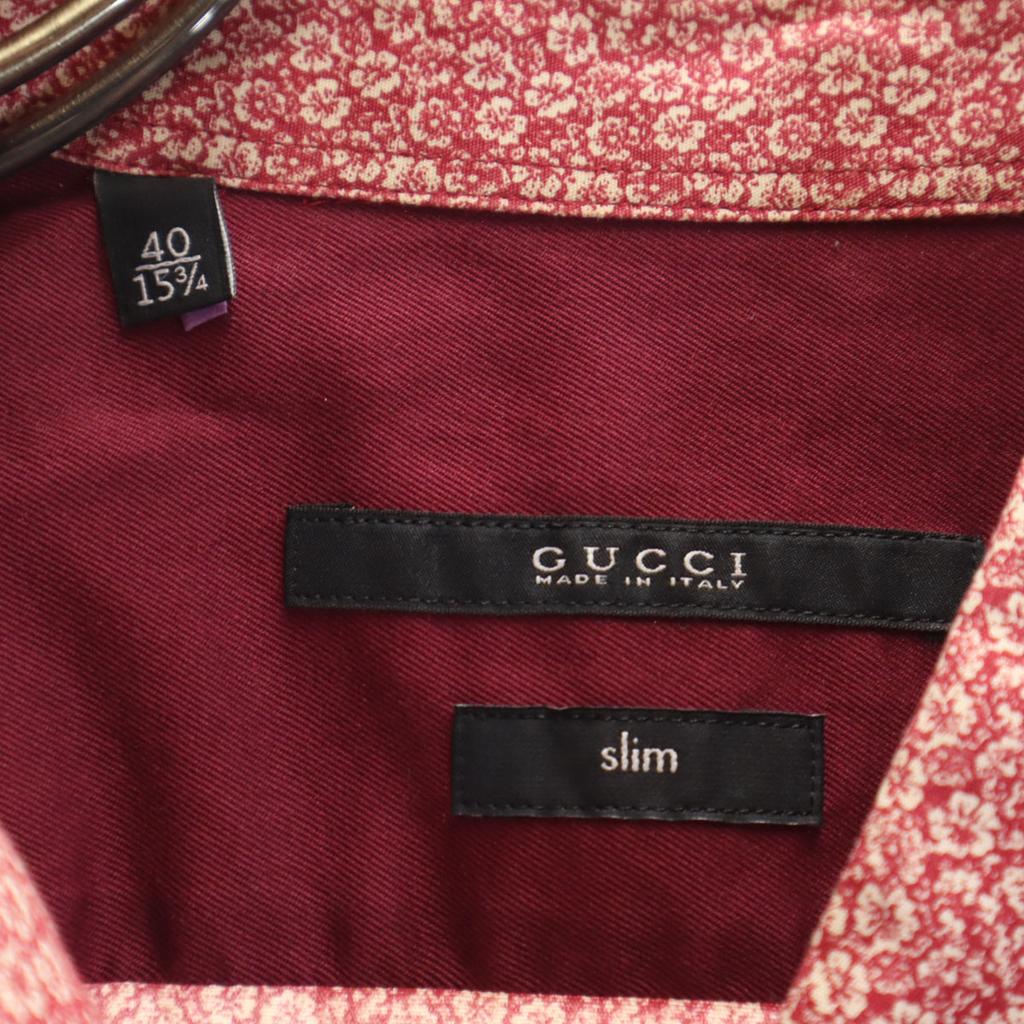 Gucci Made In Italy Floral Long Sleeve Western Shirt 40 Red Series Men's Used