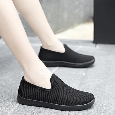 Large Size Women's Shoes Spring and Summer Hollow Running Sports Shoes Casual Shoes Flying Woven One Pedal Mesh Lazy Shoes