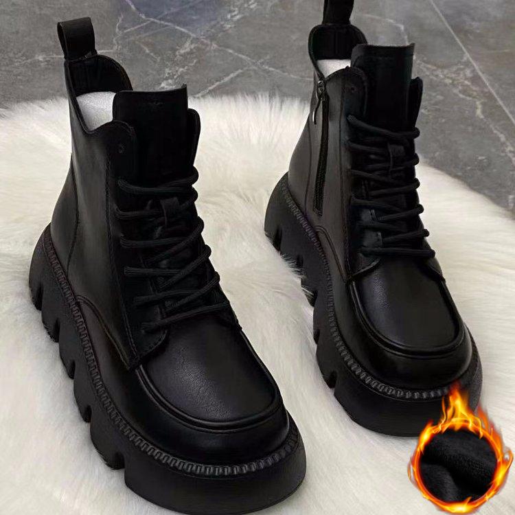 Women's Autumn Winter Retro Versatile Short Boots British Style Thick Sole Elevated Small Short Boots Vulcanized Sole