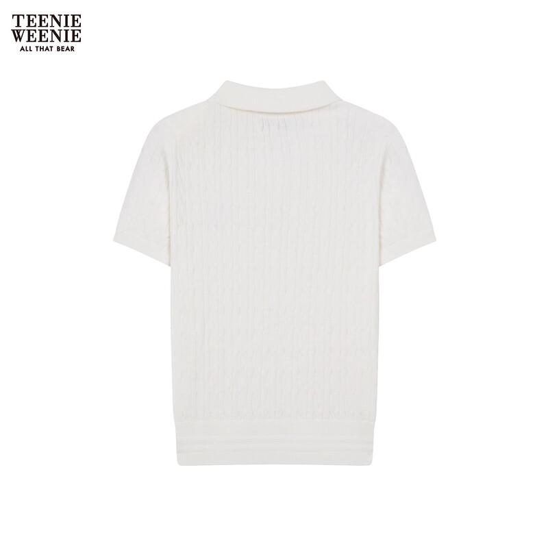 Teenie Weenie Women's Bear Cartoon Short-Sleeve Polo Knit Sweater