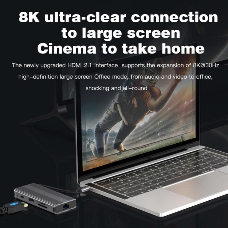 Aluminum TypeC HUB e Rj45 1000M PD100w for HDTV Notebook SSD Adaptador Usb Docking Station