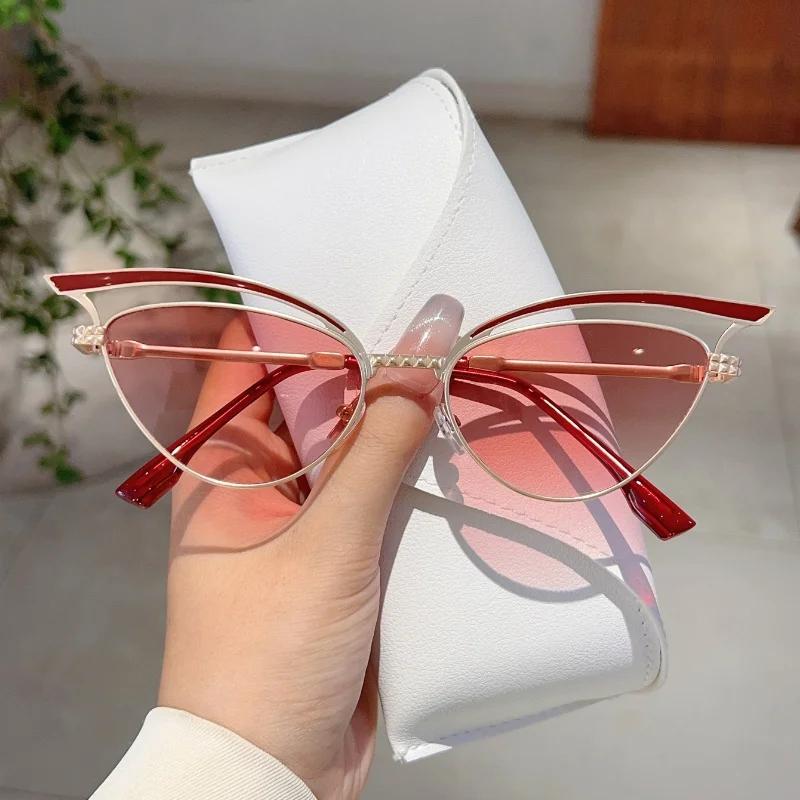 Hollowed Cat Eye Sunglasses Women Fashion Gradient Decorative Shades  New Trendy Design Casual Outdoor Sun Glasses Uv400