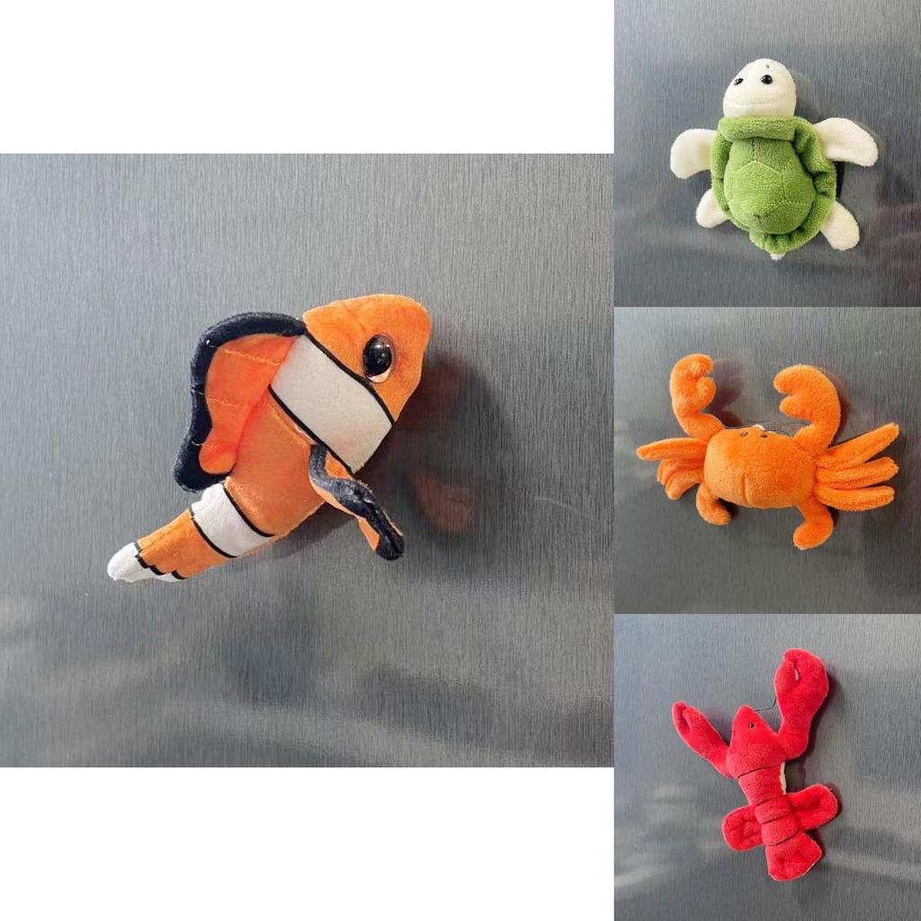 Plush Ocean Animal Refrigerator Magnet Set Including Bright Red Lobster And Cheerful Sea Star