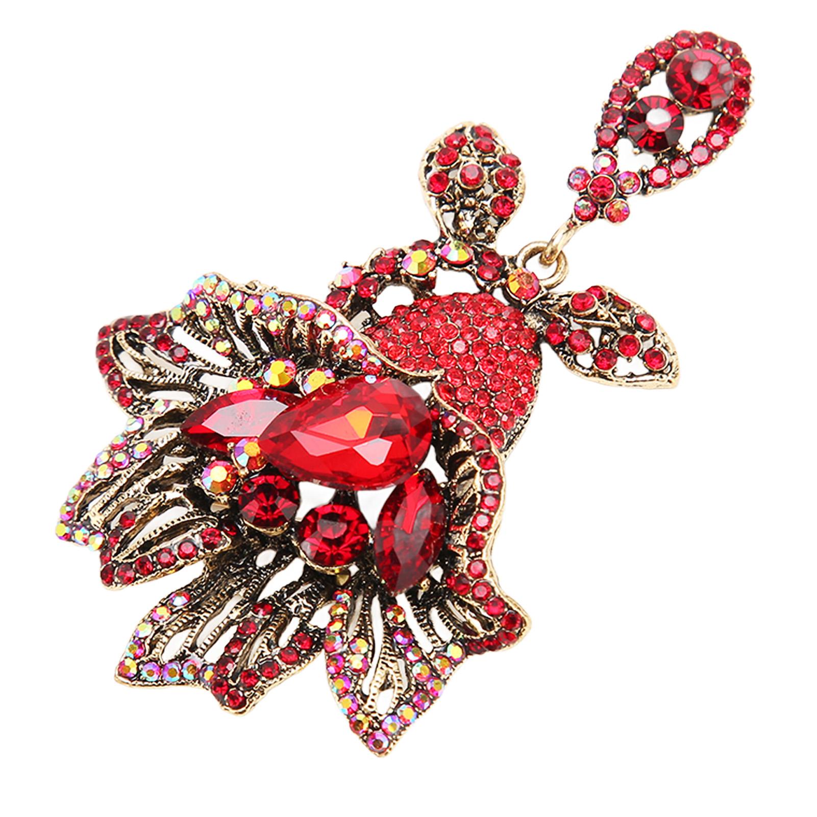 

Flower Brooch Pin Women Retro Elegant Exquisite Alloy Red Rhinestone Brooch for Wedding Banquet Party