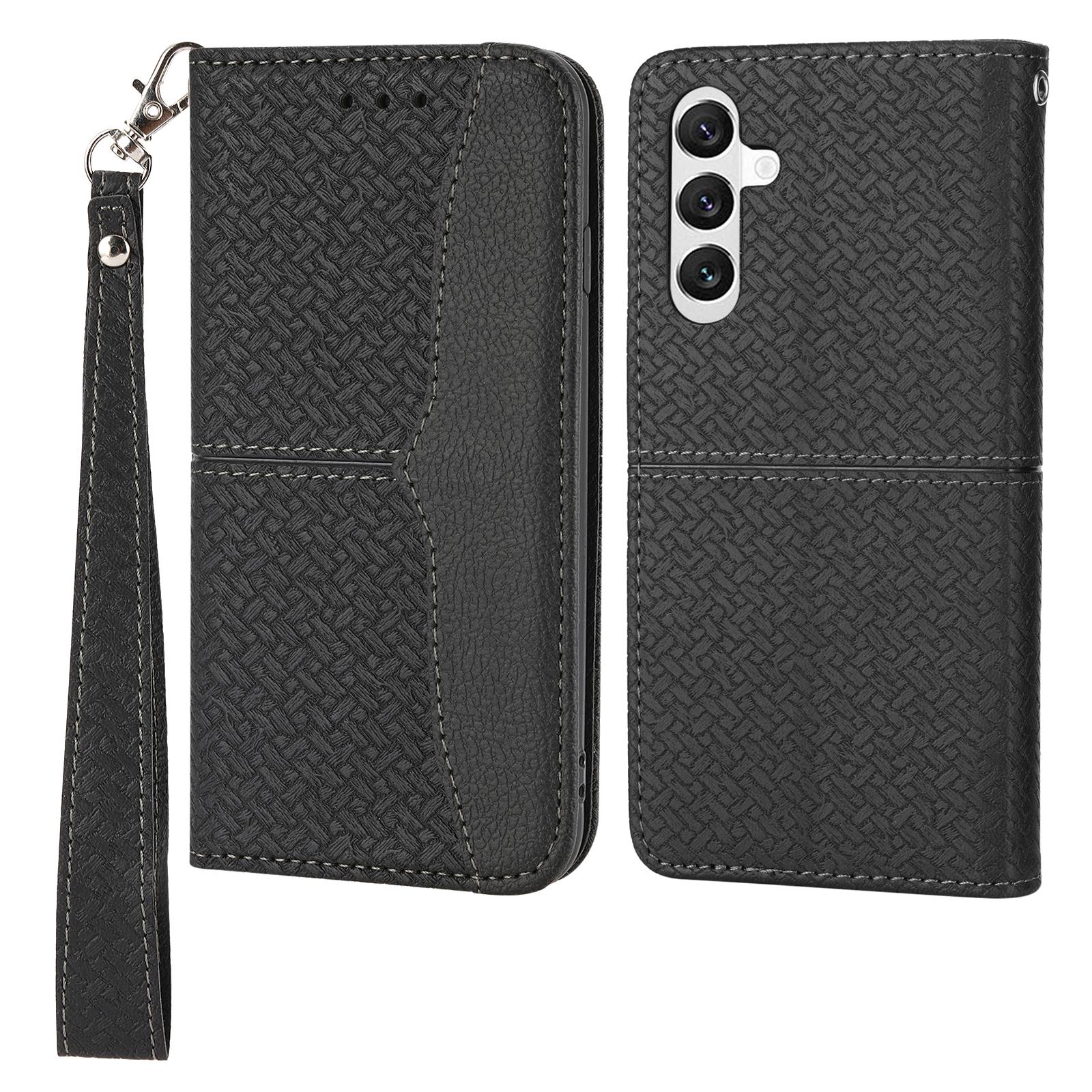 

For Samsung Galaxy A56 5G Case Woven Texture PU Leather Wallet Phone Cover Black