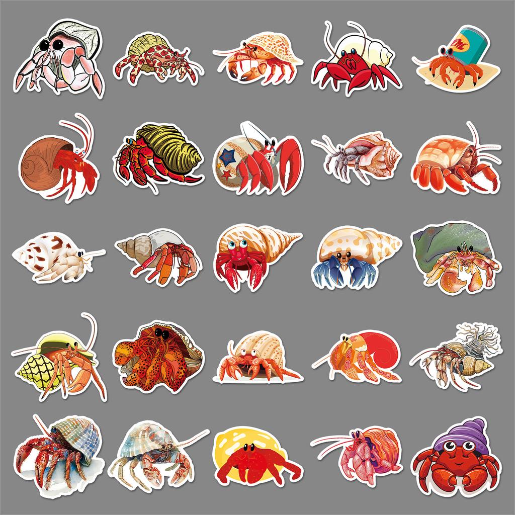 50 Hermit Crab Graffiti Stickers Personalized Cartoon Marine Life Creative Decorative Mobile Phone Case Water Cup Stickers
