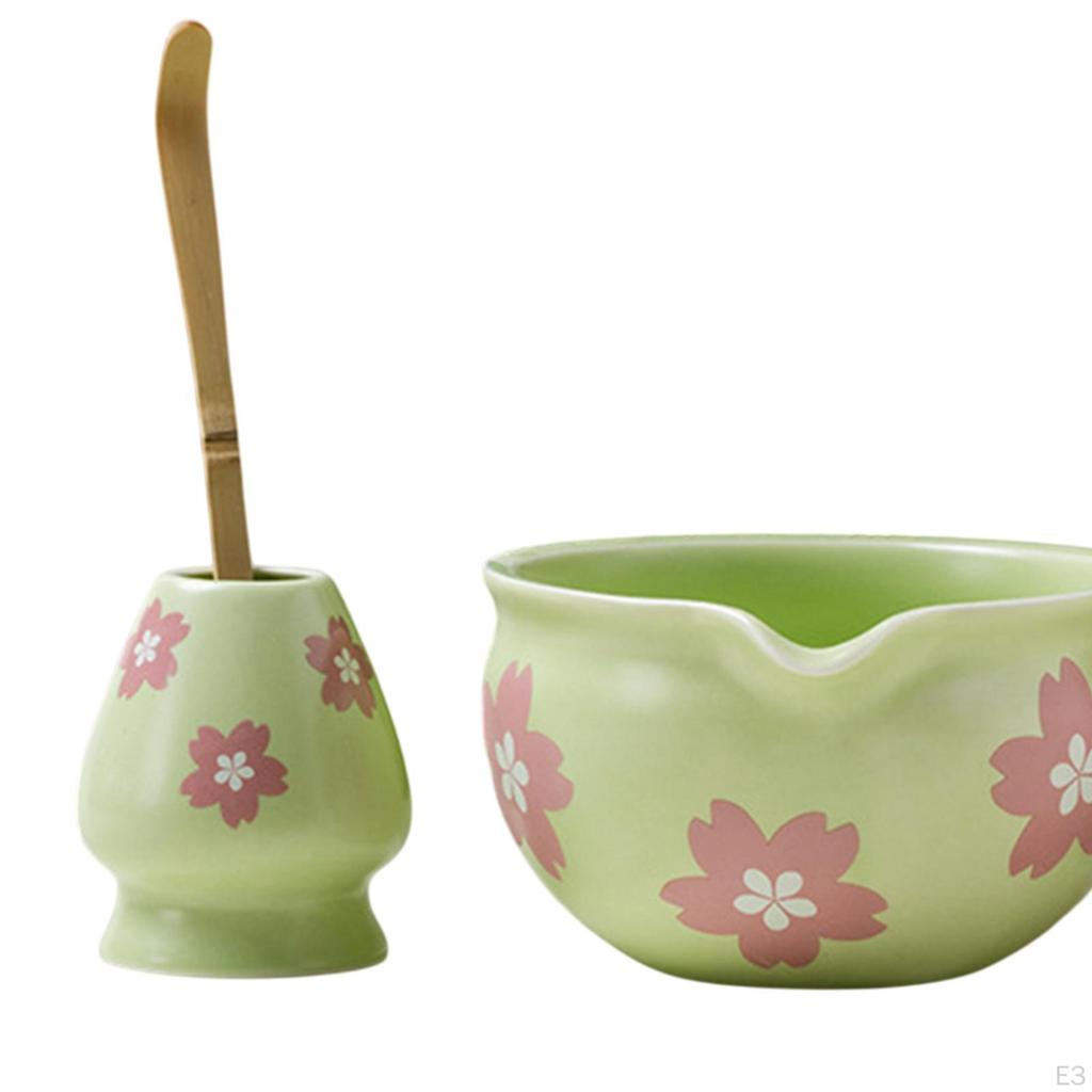 4-teiliges Matcha-Set mit Schale, Bambusbesen und Löffel zur Teezubereitung
