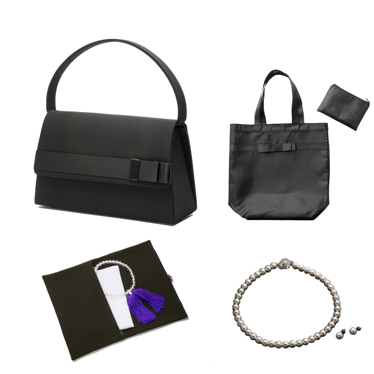 

Formal prayer tote [Margaret Gold] bag, necklace, earrings, handkerchief, beads, [7-piece set] 2P/M
