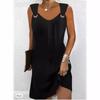 European & American 2024 Sleeveless V-Neck Metal Button Sweater Dress for Women - Autumn/Winter Collection