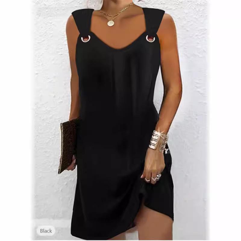 European & American 2024 Sleeveless V-Neck Metal Button Sweater Dress for Women - Autumn/Winter Collection