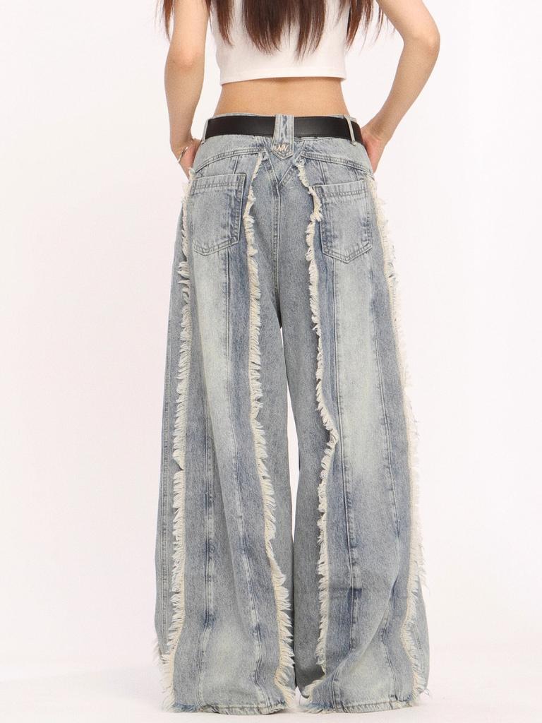 Unisex Grunge Y2K Streetwear Gewaschene Blaue Baggy Gestapelte Jeanshosen Herren Designer Kleidung Weiter Bein Damen Lockere Jeanshosen