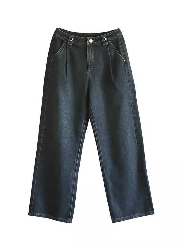 Women's High-Waisted Wide-Leg Jeans - 2025 Retro Hepburn Style for Autumn/Winter