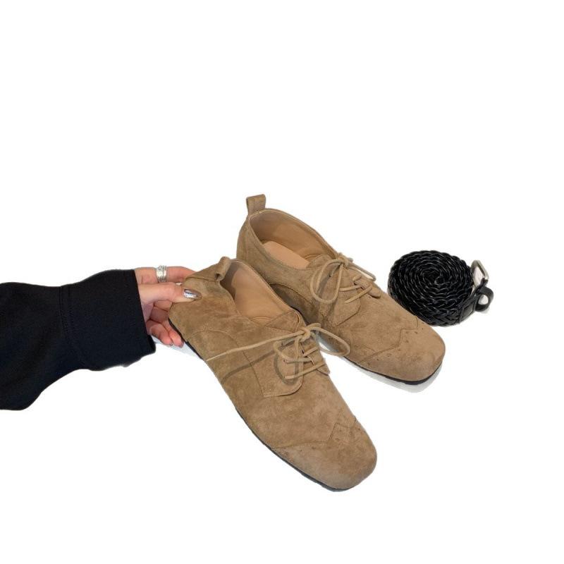 2025 new square head suede inner heightening loafers flat single shoes one pedal casual retro