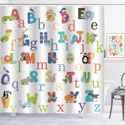 Kids ABC Animal Alphabet Shower Curtain with Educational Learning Pattern,Waterproof Polyester Fabric for Toddler Bathroom Decor