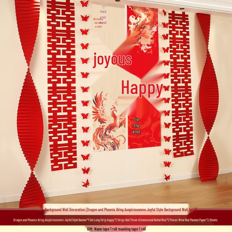 Wedding Butterfly Decoration Set: Happy Character Curtains & Bunting for Living Room & Bedroom