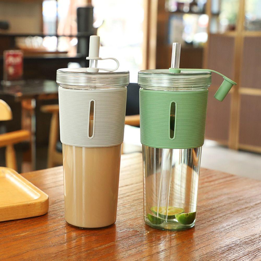 Reusable 710ML Drink Bottle Clear with Straw Straw Cup High Temperature Resistant Outdoor Kettle Gift