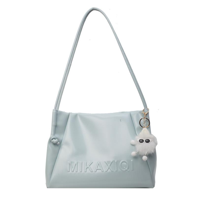 

Retro large-capacity bag women s new college student shoulder tote bag texture silver commute Without pendant синий