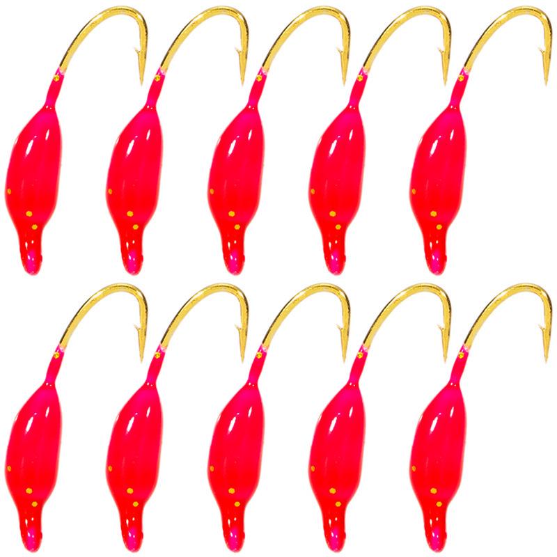 Winter Barbed Mini Lure: Long Body Ice Fishing Hook with Colored Lead Head and Upward Facing Design