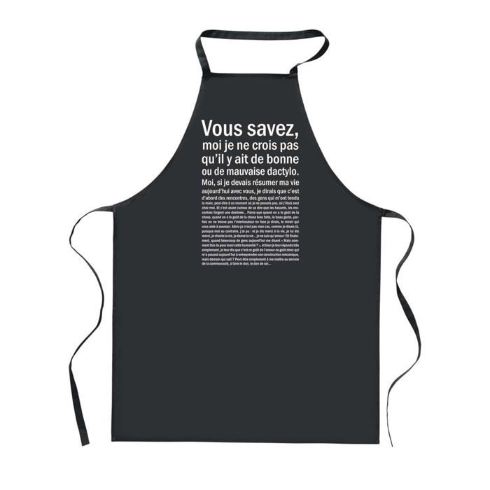 Tablier de cuisine - PLANETEE - Dactylo "Bonne ou de mauvaise" - Noir - Polyester - 90x60 cm
