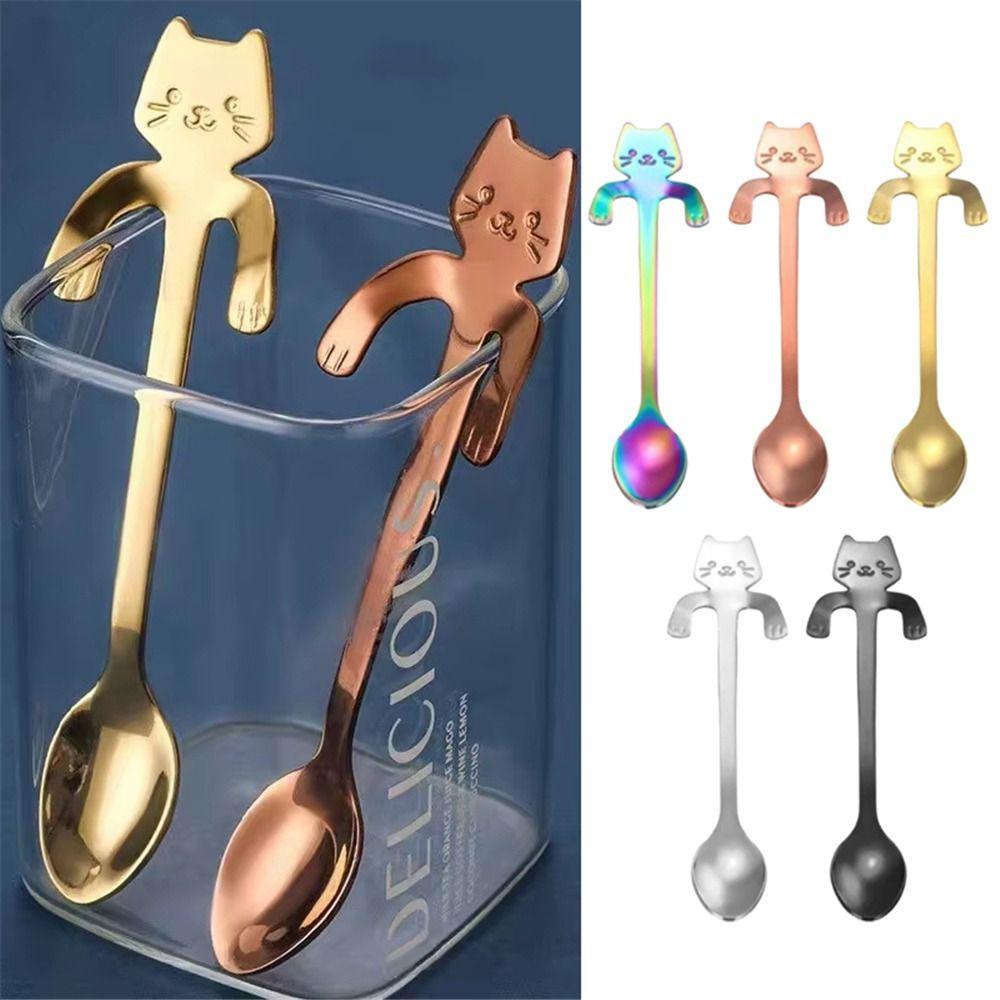 1/4pcs Cute Cat Mini Cat Coffee Spoon Cute Design Ice Cream Spoon Ice Cream Serving
