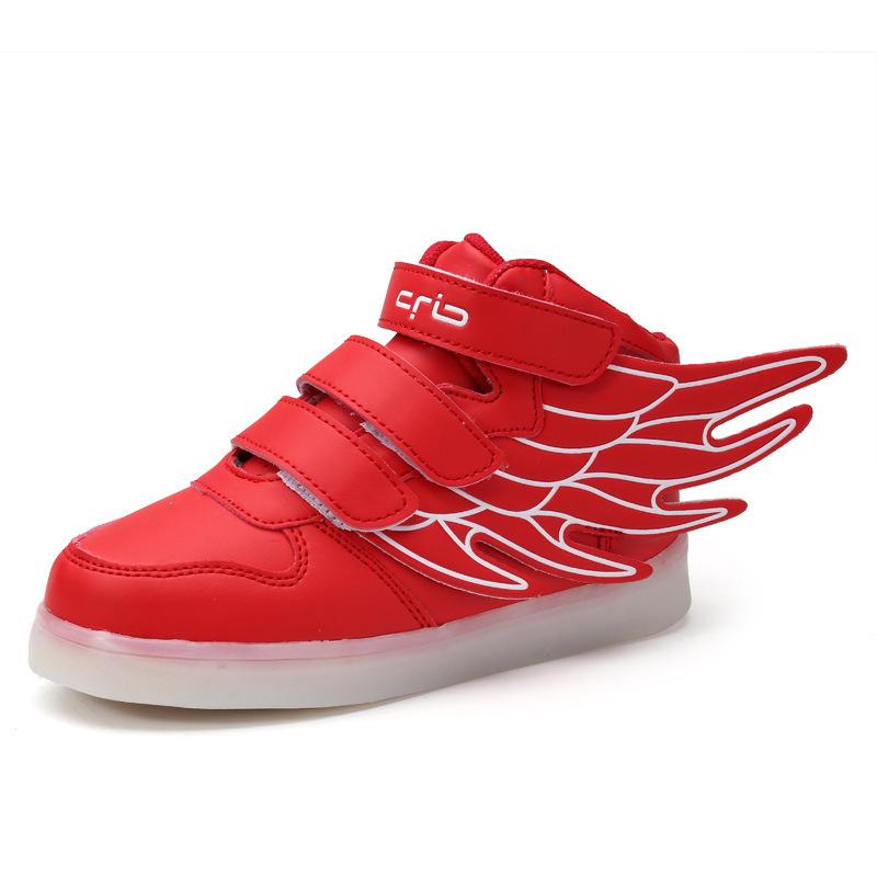 Spring and summer children's high-top casual shoes fashion light shoes rechargeable luminous shoes Velcro wings classmates