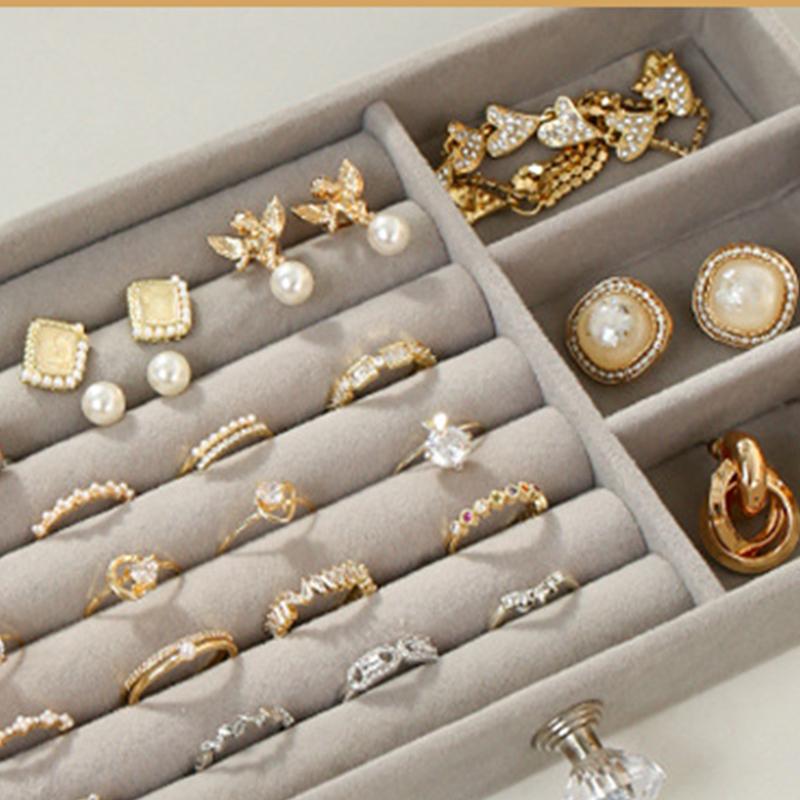 קופסת תכשיטים שקופה, מארז תצוגה 3 שכבות, עגילי שרשרת טבעת, קופסאות ארגון מפלסטיק, מגש תכשיטים מקטיפה, מתנות