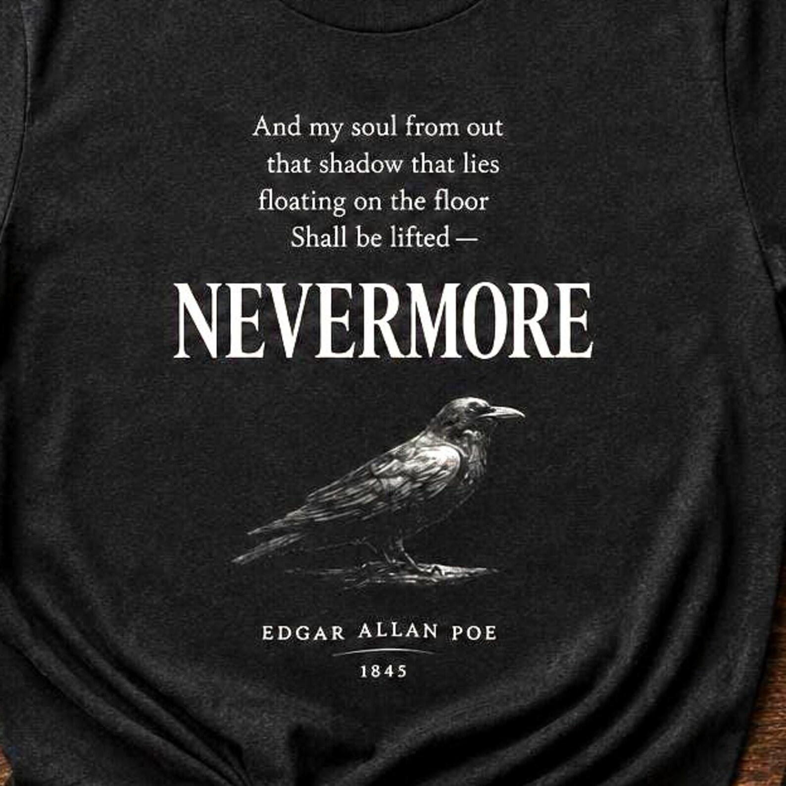 Edgar Allan Poe Shirt, The Raven Poem Tee | Literary Graphic T-Shirt, Dark Academic Gothic Apparel, Vintage Bookish Raven Unisex Top L