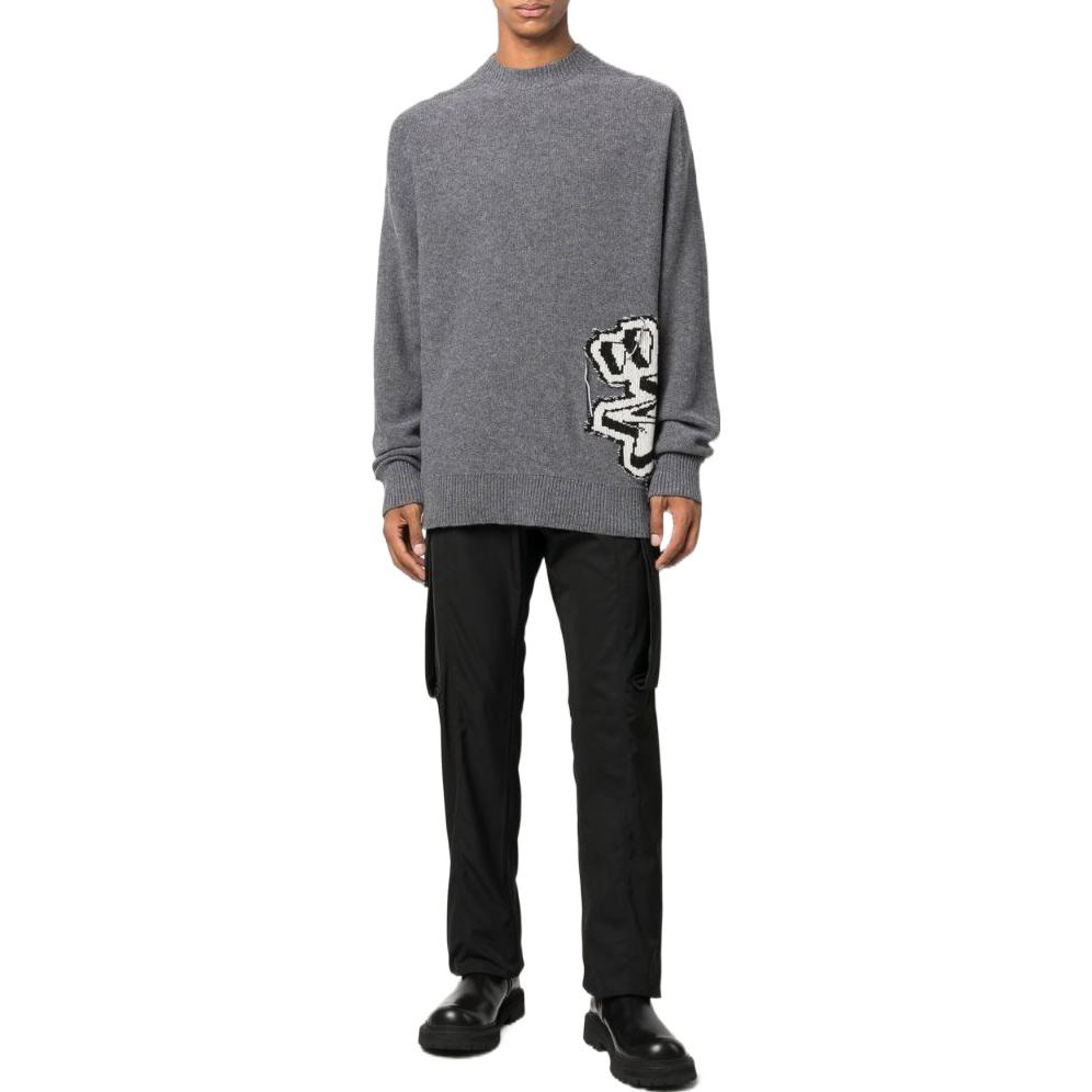 Off-White Coarse-Knit Long Sleeve Crewneck Wool Sweater Men Tops Grey OMHE125F22KNI0010610-MEDIUM