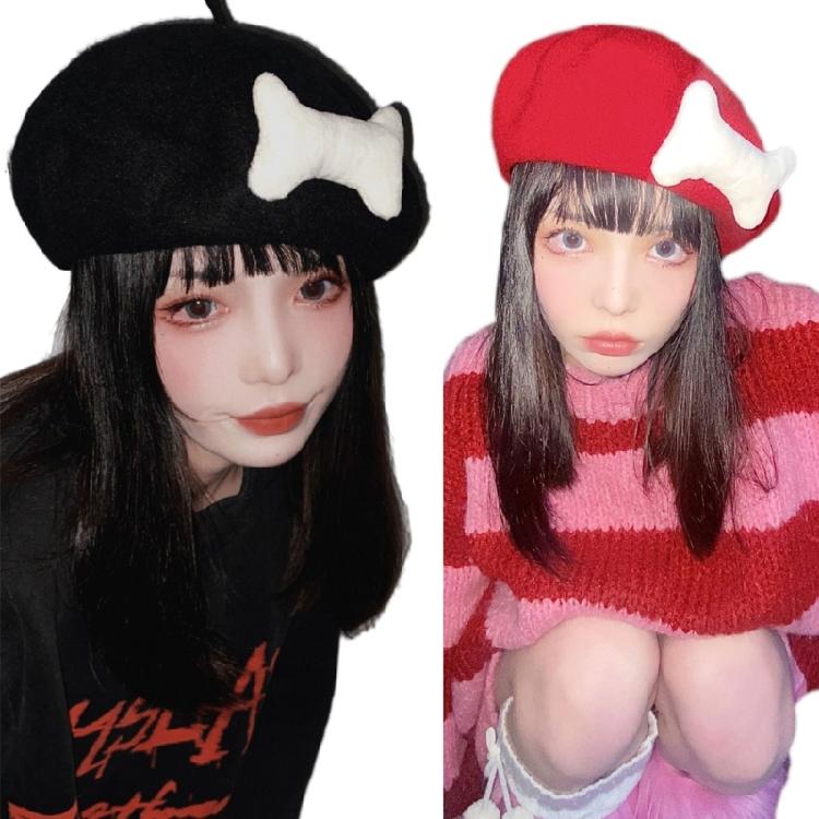 Lolita Y2K-style Painter Hat Beret Subculture Hat Winter Warm for Dog Walking