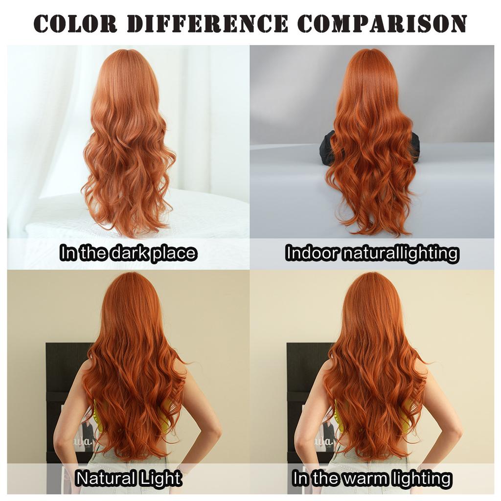 New Ladies Wig Simulation Wig 70cm Hair Orange Wig Long Curly Wig Full Headgear Rose Hair Net Headdress Beauty Decoration Wig