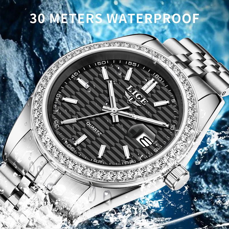 LIGE TOP NEW Men's watches Luxury Fashion Quartz clock Stainless Steel Waterproof Luminous watches for men reloj hommes+BOX