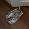 Split-toed Light-mouth Single Shoes, Leather Pig's Trotters, High-end Burst Pattern, Silver Mary Jane Women's Shoes