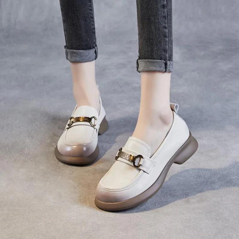 Fashion 2024 New 5cm Cow Natural Genuine Leather Summer Sandals Fashion Mary Jane Chunky Heels Platform Wedge Round Toe  Women Shoes