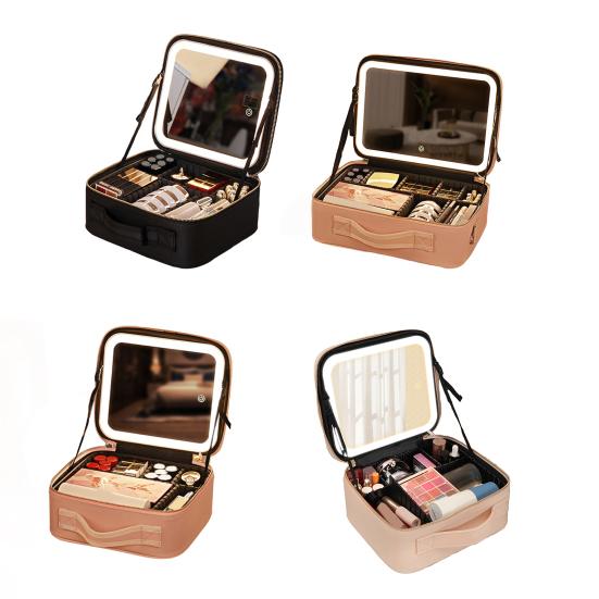 Bag with LED Mirror Travel Cosmetic Organizer with Adjustable Dividers