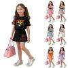 Girls Casual Loose Fit Short Sleeve Crew Neck T-Shirt and Skirt Set Lightweight Comfortable Soft Fabric Suitable for Everyday Wear