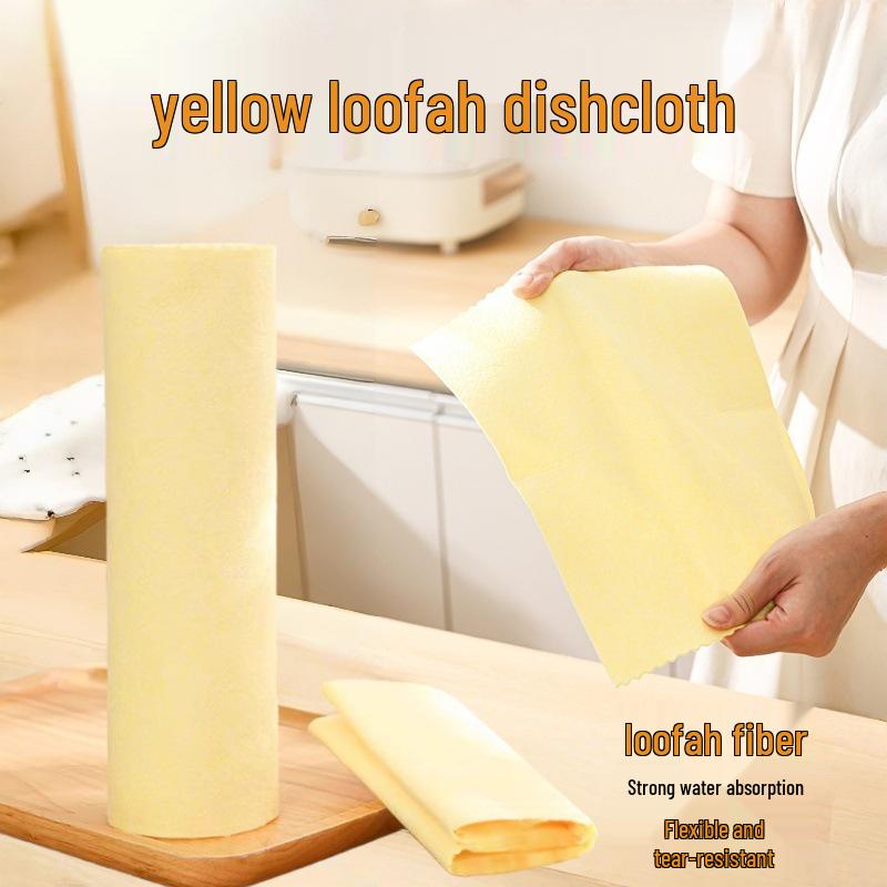 Yellow Absorbent Loofah Dishcloth - Thickened, Heat-Resistant, Reusable Kitchen Dishwashing Cloth