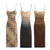 Women's Gradient Printed Tulle Halter Midi Dress Fashion Sexy Backless Spaghetti Strap Dress Summer Party Slim Dresses